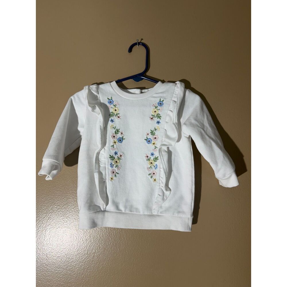 Little Me Baby Girls 12M White Floral Embroidered Ruffle Sweatshirt